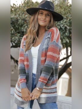 Aztec Print Open-Front Cardigan Sweater - NWOT
